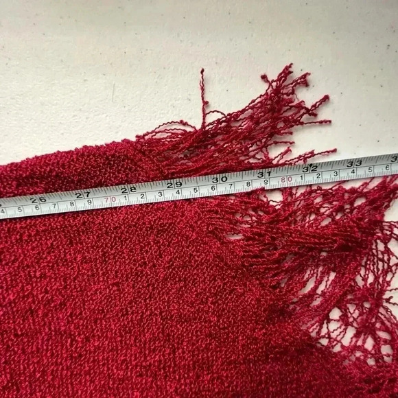 Chicos Womens Sz L Mesh Fringes Red‎ Disco Dress Asymmetrical Hem Side Slit - Picture 12 of 12